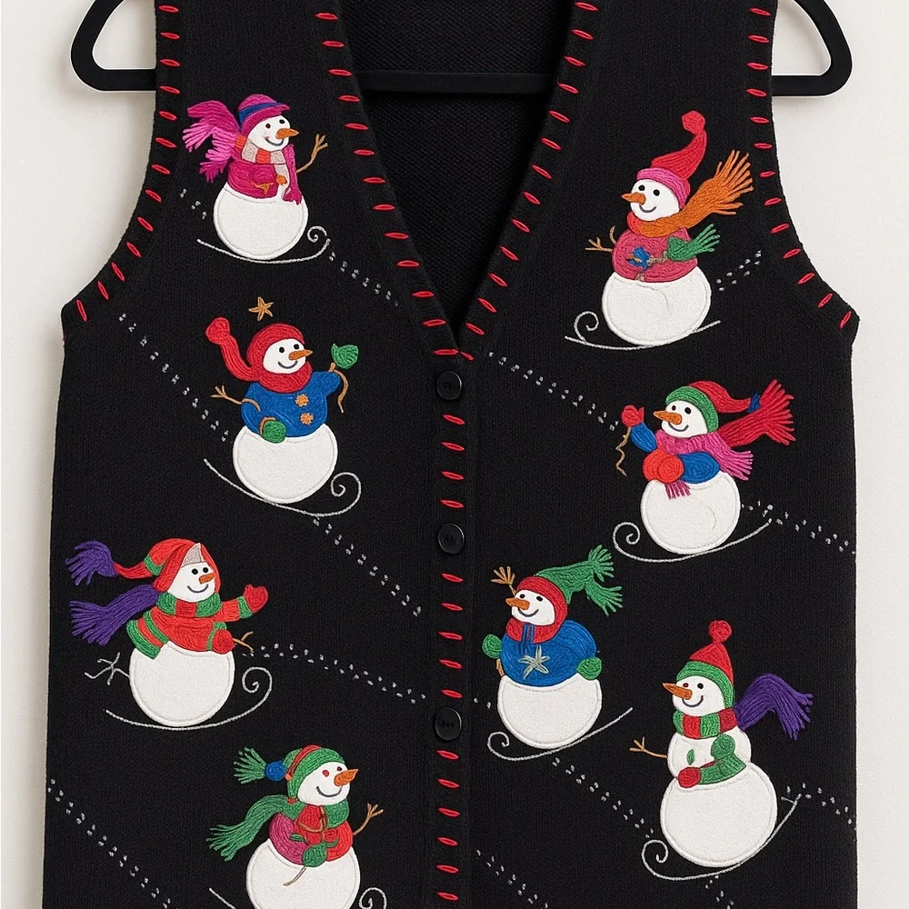Holiday Editions Black Snowman Vest - Picture 1 of 14